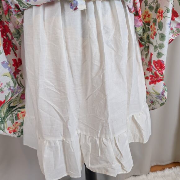 Vintage 80s Floral Cotton Dress Peter Pan Collar Cottagecore Midi - Picture 14 of 16